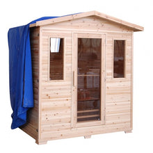 Load image into Gallery viewer, Grandby 3-Person Outdoor Infrared Sauna 300D - Full Front, Off-Center View with Cover Draped Over Side