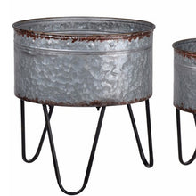 Load image into Gallery viewer, Round Galvanized Metal Planters With Hairpin Legs, Gray And Black