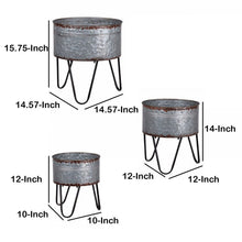 Load image into Gallery viewer, Round Galvanized Metal Planters With Hairpin Legs, Gray And Black