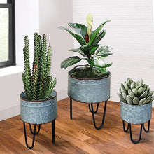 Load image into Gallery viewer, Round Galvanized Metal Planters With Hairpin Legs, Gray And Black