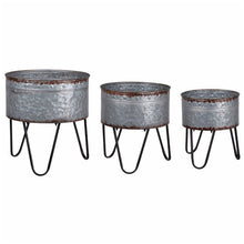 Load image into Gallery viewer, Round Galvanized Metal Planters With Hairpin Legs, Gray And Black