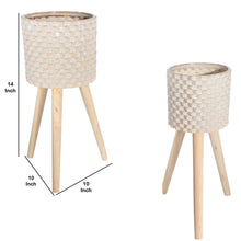 Load image into Gallery viewer, Textured Ceramic Planter with Tripod Legs, Set of 2, Cream and Brown