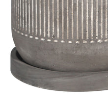 Load image into Gallery viewer, Striped Pattern Cement Planter with Saucer, Gray and White