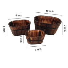 Load image into Gallery viewer, Traditional Oval Shaped Wooden Planters with Narrow Bottom, Set of 3, Brown