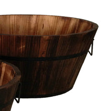 Load image into Gallery viewer, Round Wooden Planters with Narrow Bottom and Handles, Set of 3, Brown