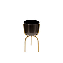 Load image into Gallery viewer, Round Metal Planter with Tripod Base, Silver and Gold
