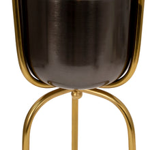 Load image into Gallery viewer, Round Metal Planter with Tripod Base, Silver and Gold