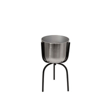Load image into Gallery viewer, Round Metal Planter with Tripod Base, Silver and Black