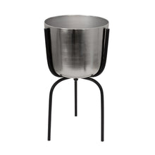 Load image into Gallery viewer, Round Metal Planter with Tripod Base, Large, Silver and Black
