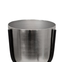 Load image into Gallery viewer, Round Metal Planter with Tripod Base, Large, Silver and Black