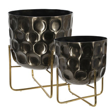 Load image into Gallery viewer, Metal Planter with Hammered Details and X shape Base, Seat of 2, Silver