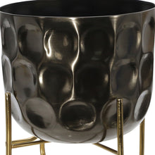 Load image into Gallery viewer, Metal Planter with Hammered Details and X shape Base, Seat of 2, Silver