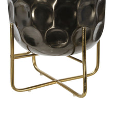 Load image into Gallery viewer, Metal Planter with Hammered Details and X shape Base, Seat of 2, Silver