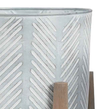 Load image into Gallery viewer, Round Metal Planter Set with Wood Stand,Set of 2,Galvanized Gray and Brown