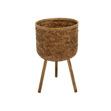 Load image into Gallery viewer, Round Bamboo Planters with Angled Tripod Legs, Set of 3, Brown
