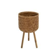 Load image into Gallery viewer, Round Bamboo Planters with Angled Tripod Legs, Set of 3, Brown