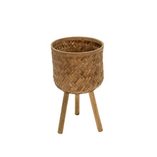 Load image into Gallery viewer, Round Bamboo Planters with Angled Tripod Legs, Set of 3, Brown