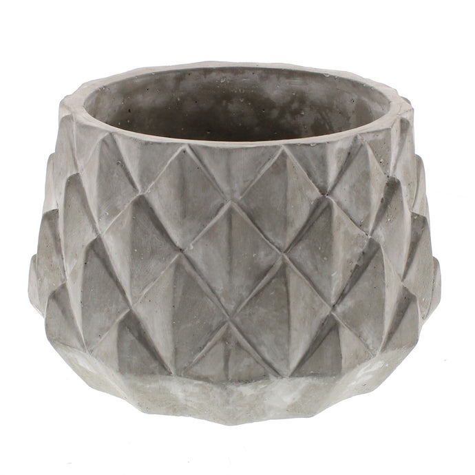 Round Cement Planter with Textured Diamond Design, Large, Gray