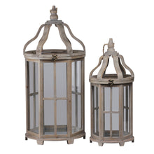 Load image into Gallery viewer, Temple Design Wooden Lantern with Rope Hanger, Set of 2, Gray