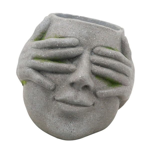 Resin Human Head Planter with Hands on Eyes, Gray