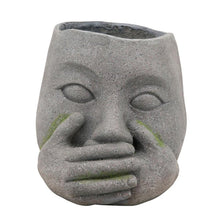 Load image into Gallery viewer, Resin Human Head Planter with Hands on Mouth, Gray