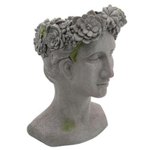 Load image into Gallery viewer, Resin Lady Head Planter with Floral Crown Top, Gray