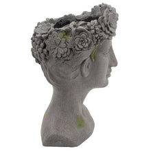 Load image into Gallery viewer, Resin Lady Head Planter with Floral Crown Top, Gray