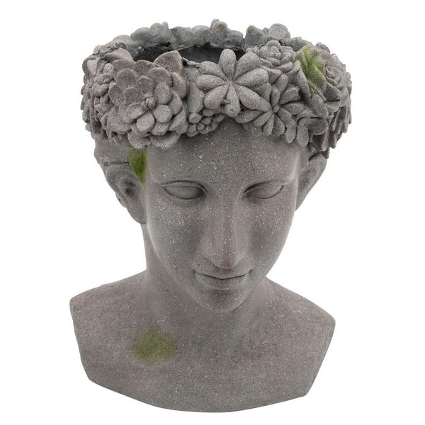 Resin Lady Head Planter with Floral Crown Top, Gray