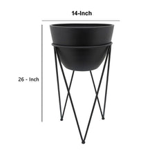 Load image into Gallery viewer, Round Hanging Metal Planter with Tripod Base, Black