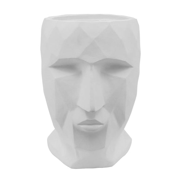 Resin Human Face Planter with Faceted Sides, White