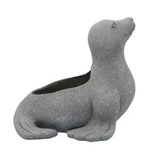 Load image into Gallery viewer, Sea Lion Design Resin Planter with Obround Opening, Gray