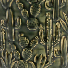 Load image into Gallery viewer, Round Ceramic Cachepot with Cactus Motif, Small, Green