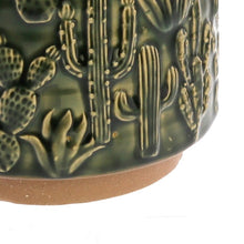 Load image into Gallery viewer, Round Ceramic Cachepot with Cactus Motif, Small, Green