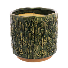 Load image into Gallery viewer, Round Ceramic Cachepot with Cactus Motif, Large, Green