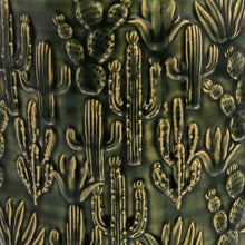 Load image into Gallery viewer, Round Ceramic Cachepot with Cactus Motif, Large, Green