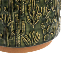 Load image into Gallery viewer, Round Ceramic Cachepot with Cactus Motif, Large, Green