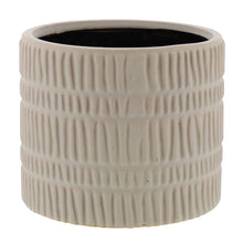 Load image into Gallery viewer, Round Ceramic Cachepot with Textured Lines, Large, Set of 4, White