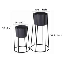 Load image into Gallery viewer, Metal Round Planter with Round Base, Set of 2, Black and Gray