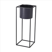 Load image into Gallery viewer, Metal Round Planter with Square Base, Set of 2, Black and Gray