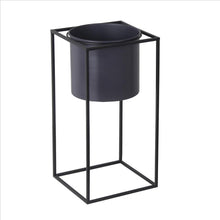 Load image into Gallery viewer, Metal Round Planter with Square Base, Set of 2, Black and Gray