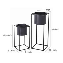 Load image into Gallery viewer, Metal Round Planter with Square Base, Set of 2, Black and Gray