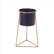 Load image into Gallery viewer, Metal Round Planter with Triangle Base, Set of 2, Gold and Gray