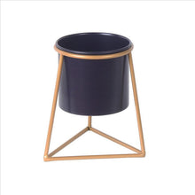 Load image into Gallery viewer, Metal Round Planter with Triangle Base, Set of 2, Gold and Gray
