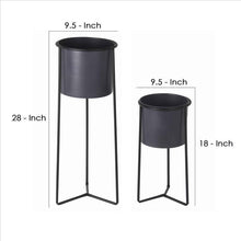 Load image into Gallery viewer, Metal Round Planter with Y Shape Base, Set of 2, Black and Gray