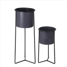 Load image into Gallery viewer, Metal Round Planter with Y Shape Base, Set of 2, Black and Gray