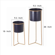 Load image into Gallery viewer, Metal Round Planter with Y Shape Base, Set of 2, Gold and Gray