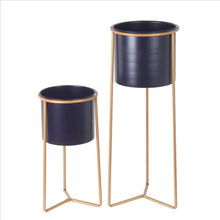 Load image into Gallery viewer, Metal Round Planter with Y Shape Base, Set of 2, Gold and Gray
