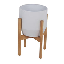 Load image into Gallery viewer, Metal Planter with Round Wooden Legs, Set of 2, White and Brown
