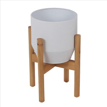 Load image into Gallery viewer, Metal Planter with Round Wooden Legs, Set of 2, White and Brown