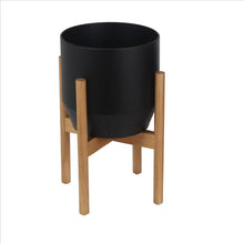 Load image into Gallery viewer, Metal Planter with Round Wooden Legs, Set of 2, Black